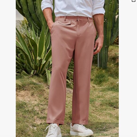 Mens Chino Pants Flat Front Slim Fit Cropped Dress Pants Casual Slacks NEW LARGE - Picture 3 of 7